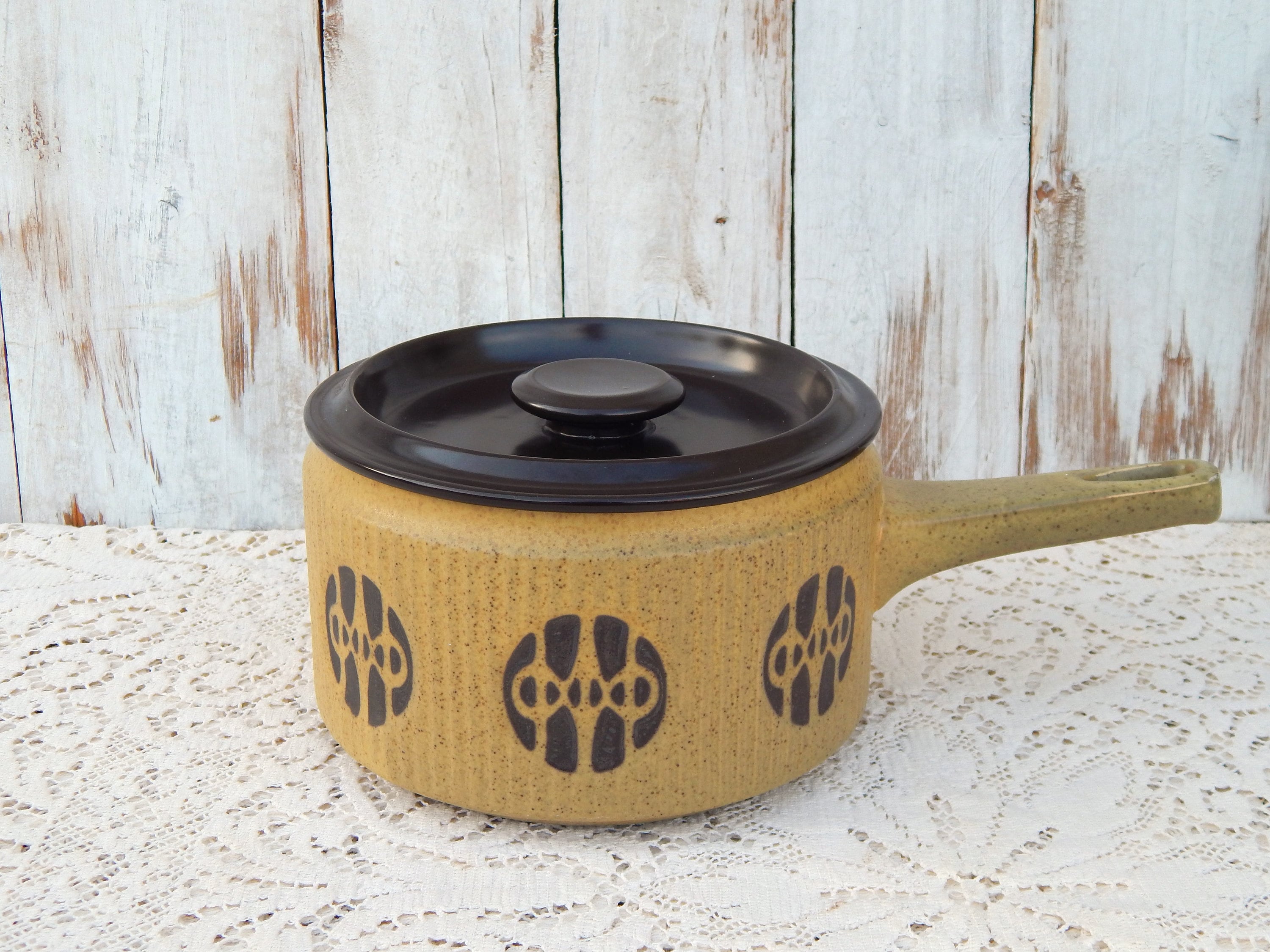 Pottery Sauce Pot FLAME N' FROST Baker Fondue Casserole Retro Kitchenware, Vintage