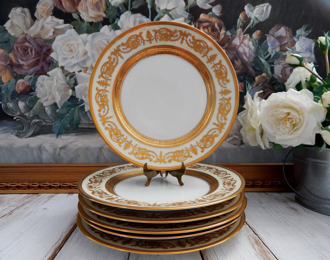 Antique HAVILAND LIMOGES France Dinner Plates Set of 6, Gold Gilded