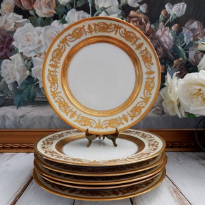 Antique HAVILAND LIMOGES France Dinner Plates Set of 6, Gold Gilded Dinner Plates Raised Relief Limoges France RARE!, Thanksgiving