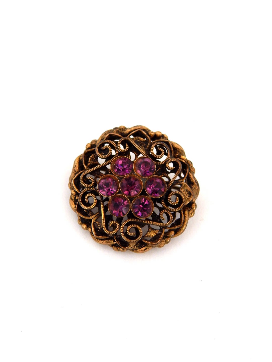 Broche Vintage Ronde Couleur Or Et Argent Avec Filigrane Et Perle – Accessoire De Mode