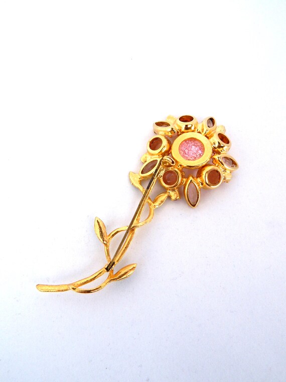 BIG Flower Pin Pink Rhinestones Lucite Enamel - image 7