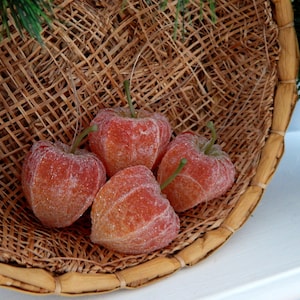 Sugared Winter Cherry Ornaments Set of 4, Chinese Lantern Ornaments, Vintage Christmas