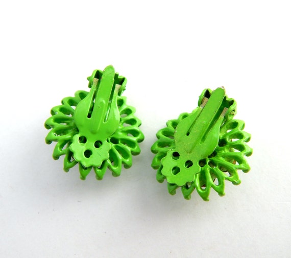 Green Enamel Pin and Clip Earrings, Green Rhinest… - image 3