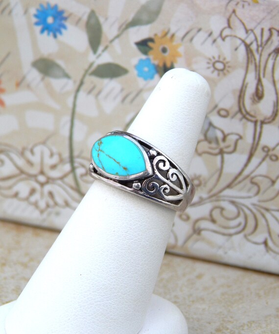 Silver Turquoise Ring Size 6.5, Turquoise Sterlin… - image 3