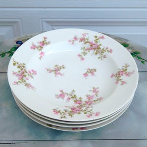 LIMOGES HAVILAND France Bowls Schleiger 29a Set of 4, Antique Limoges Rim Bowls Soup Bowls Pink Blossom Sprays Pink Flowers Roses