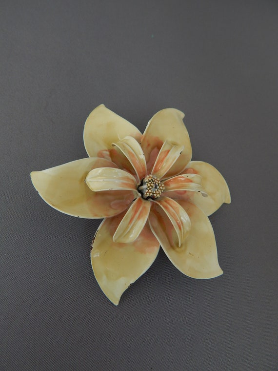 Enamel Flower Pin Brooch, Huge Oversized Dimension