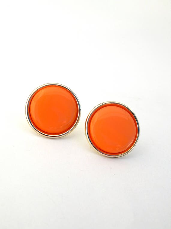 Vintage STAR Orange Moonglow Lucite Earrings Screw