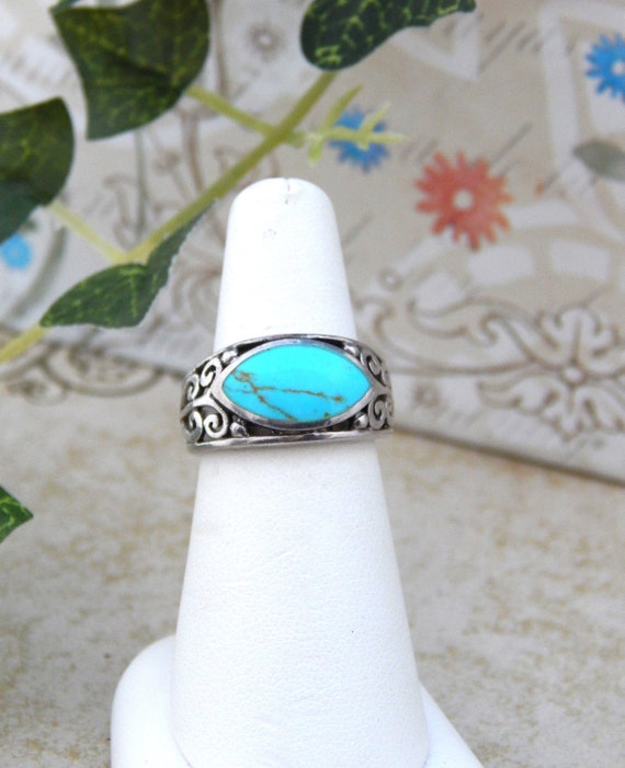 Silver Turquoise Ring Size 6.5, Turquoise Sterlin… - image 2