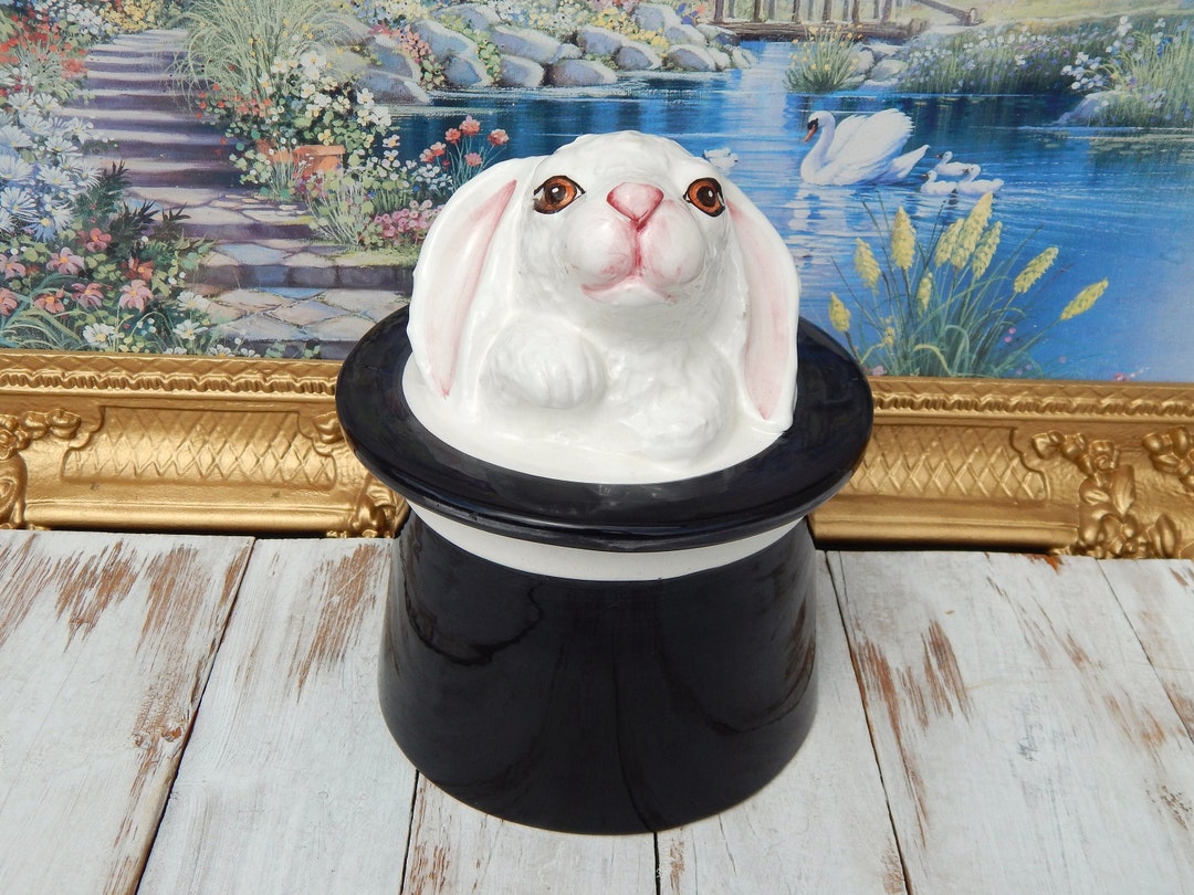 Magician Rabbit Cookie Jar Italy, Rare Rabbit in Hat Cookie Jar, Easter
