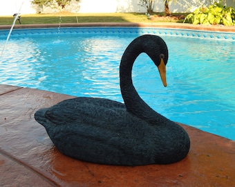 Vintage Black Swan B. ACKISS Talton Composite Carving, Large Black Swan Sculpture, Elegant Home Decor