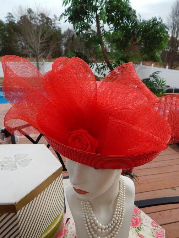 Red Hat Huge Bow Kentucky Derby Dramatic Over The… - image 4