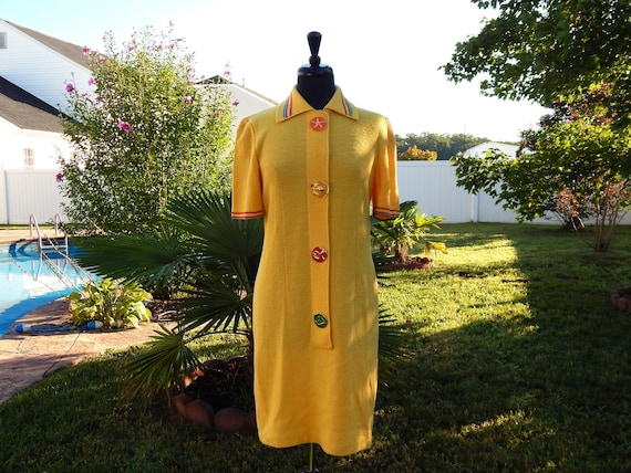 STEVE FABRIKANT Yellow Knit Dress Size 6 Huge Ena… - image 1