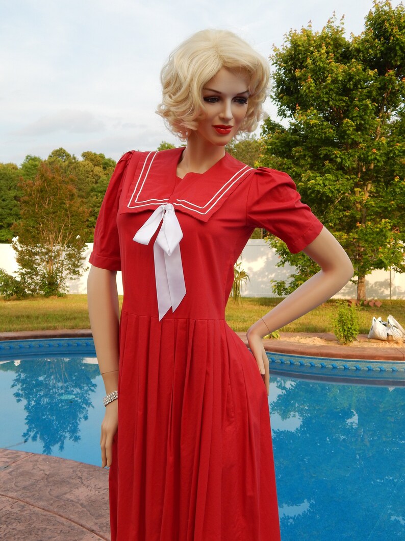 Vintage LAURA ASHLEY Red Dress Nautical Sailor Collar Seaside Etsy