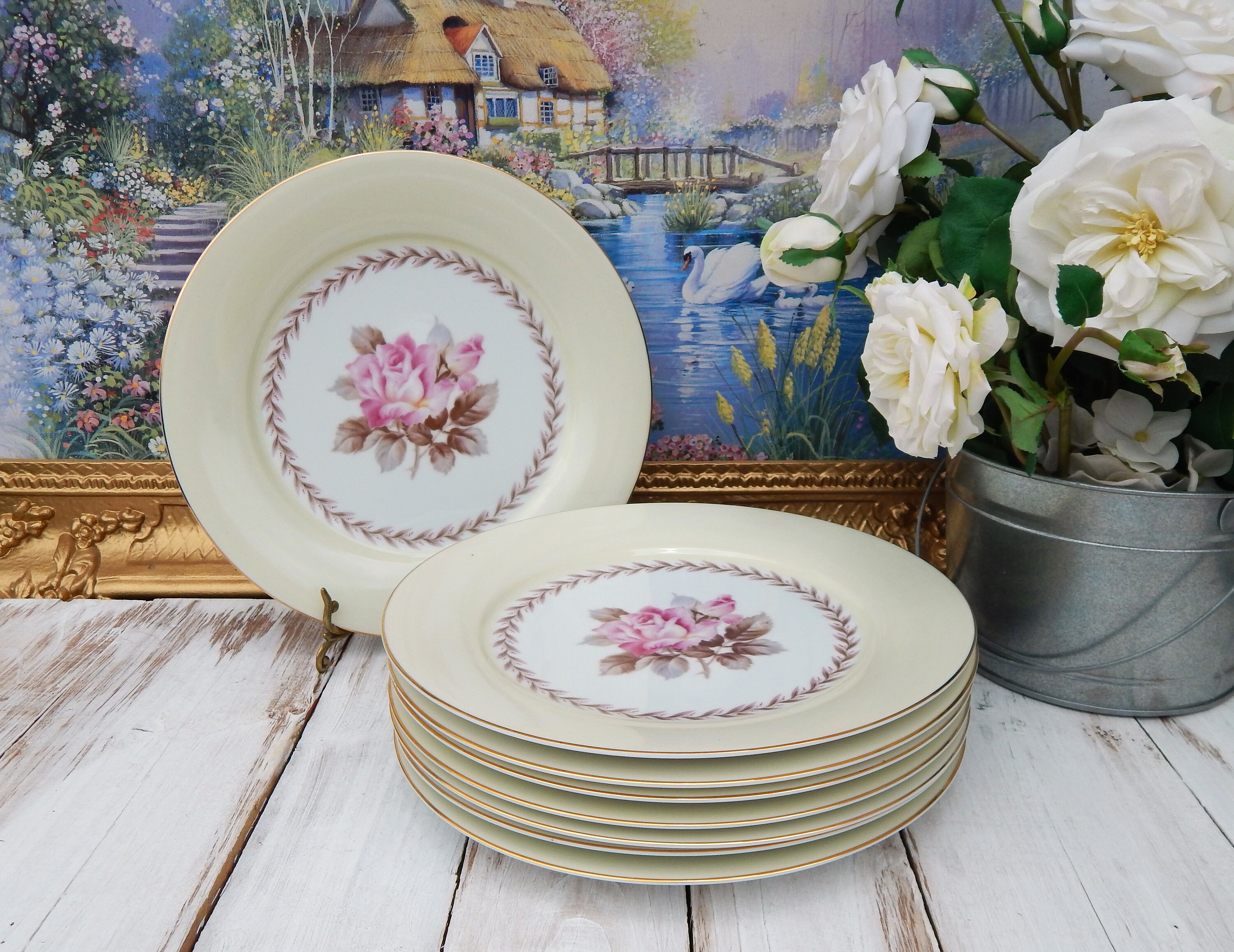 Floral Plates NORITAKE Japan N212 Pink Roses Dinner Plates 10.5