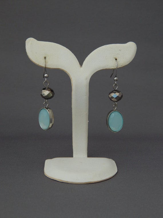 Ice Blue Earrings, Long Dangly Earrings Faux Hemat