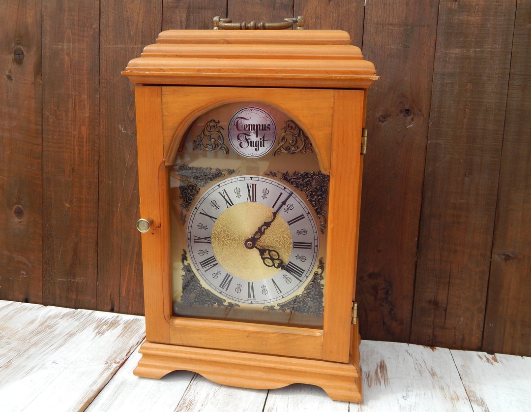 German Mantel Clock Tempus Fugit, Quartz Clock Oak Etsy