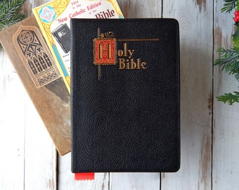 Vintage Bible Leather Bound Illustrated, 1962 St Joseph New