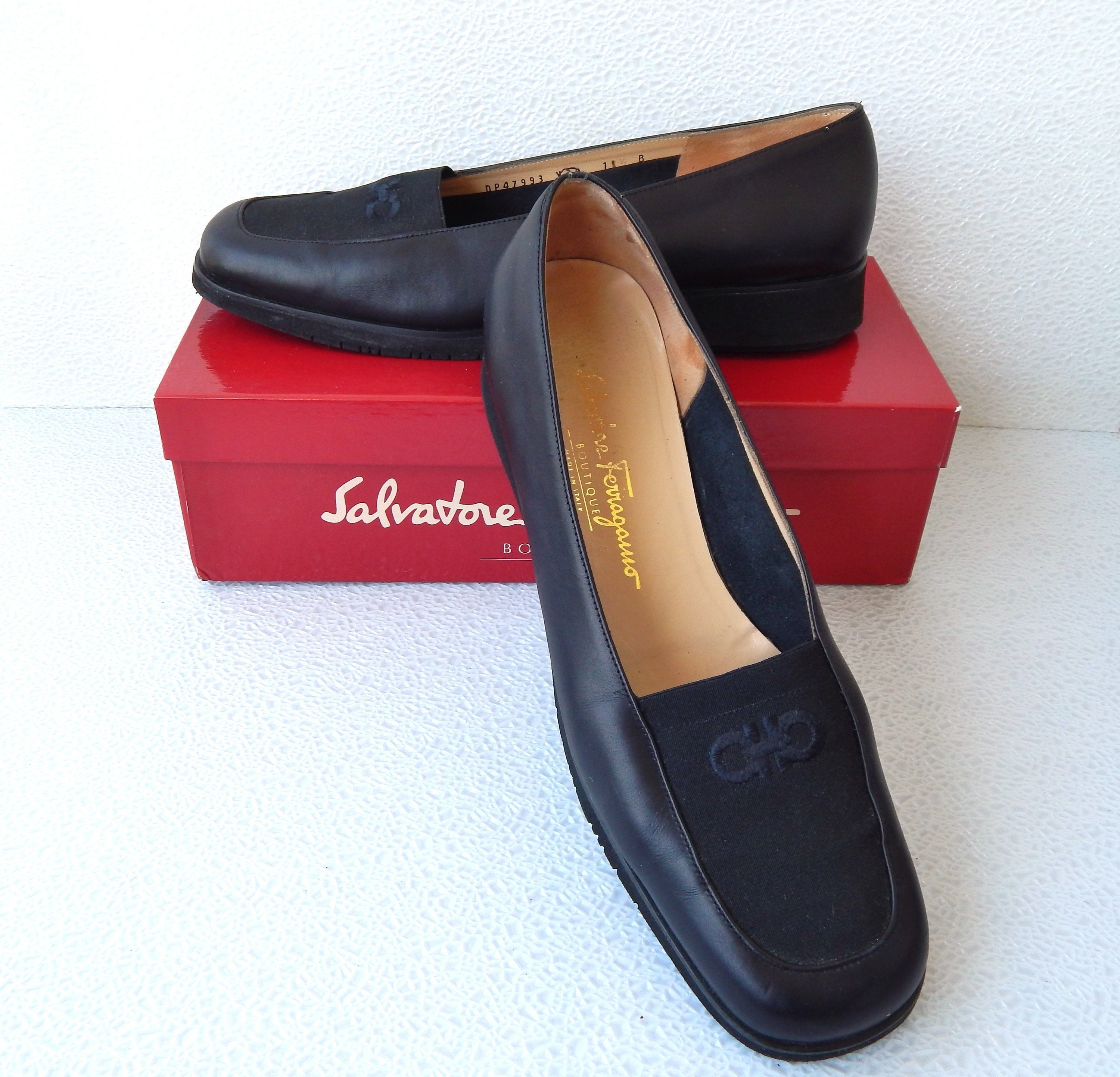 SALVATORE FERRAGAMO Seila Shoes Size 11 B Black Leather Flats Low Wedge  Slip-ons, Black Leather Shoes -  Ireland