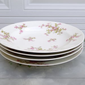 LIMOGES HAVILAND France Bowls Schleiger 29a Set of 4, Antique Limoges Rim Bowls Soup Bowls Pink Blossom Sprays Pink Flowers Roses