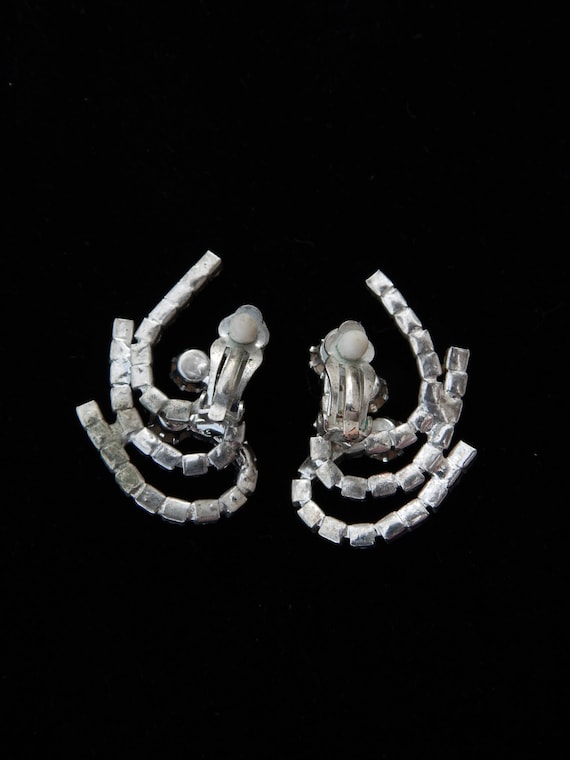 Vintage Rhinestone Earrings Clip-Ons, Crystal Ear… - image 2