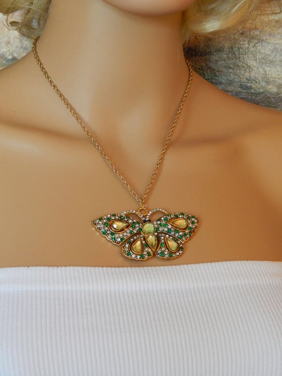 Vintage Blue Rhinestone Butterfly Pendant on Silver Tone Chain - Etsy