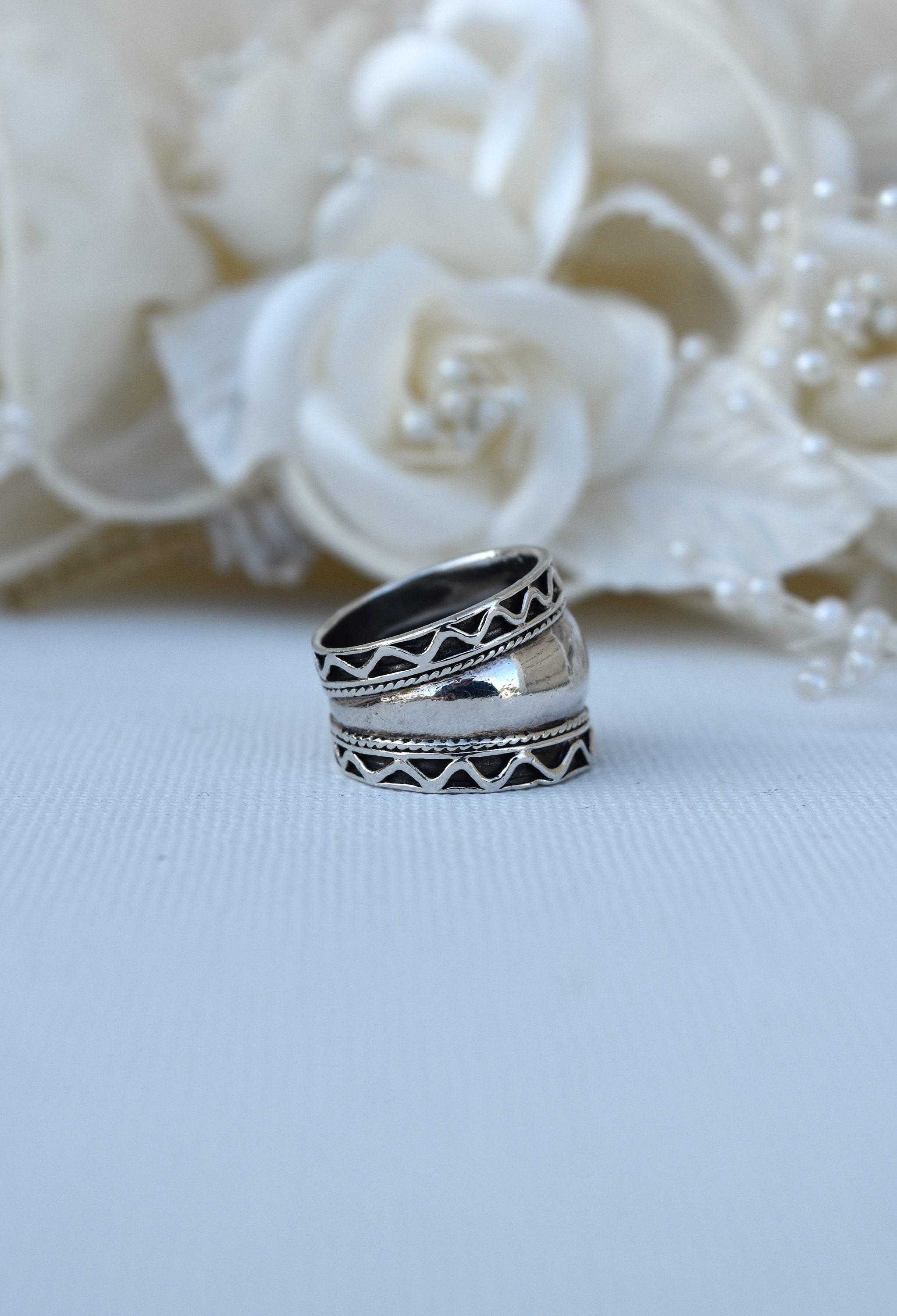 Vintage Sterling Silver Ring Size 6.5: Thick & Heavy Wide Band 925