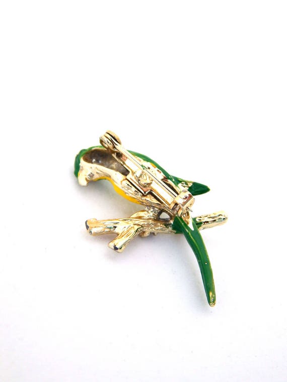 Enamel Parrot Pin, Mid Century Tropical Bird Pin,… - image 3