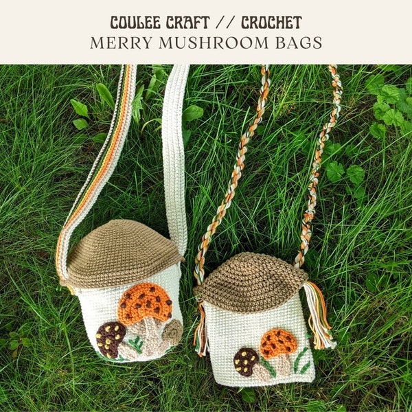 Merry Mushroom Crochet Bag Pattern | shroom purse toadstool cottage core goblin woodland fairy handbag 70s mushrooms 1970 1970s vintage wood