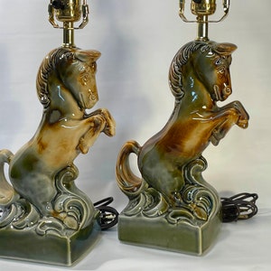 Gonder Ceramic Arts Table Lamps / Rearing Horses / Mid Century