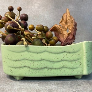 Mid Century Green Speckled Ceramic Planter