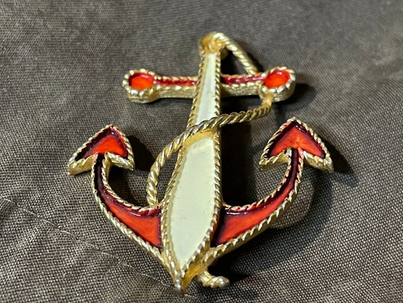 Vintage Enameled Anchor Brooch / Jonette Jewelry … - image 7