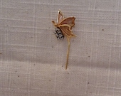 Real 14K Gold and Diamond Butterfly Stick Pin - Butterfly Jewelry - Gift for Her