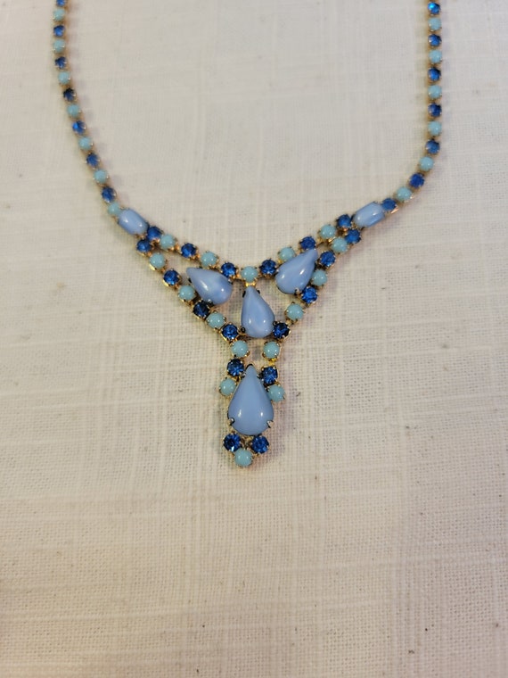Vintage 2 tone blue rhinestone necklace - image 3