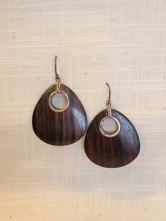 Silpada Sterling Silver and Teak Wood Modern Earri