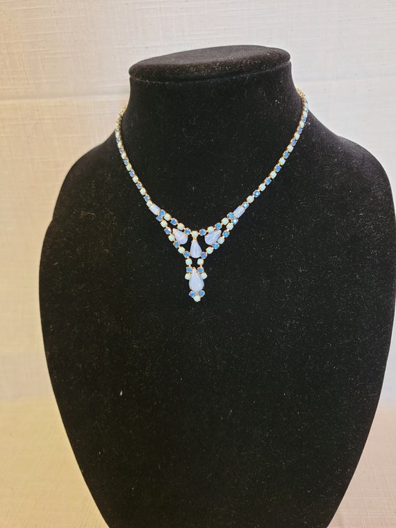 Vintage 2 tone blue rhinestone necklace - image 1