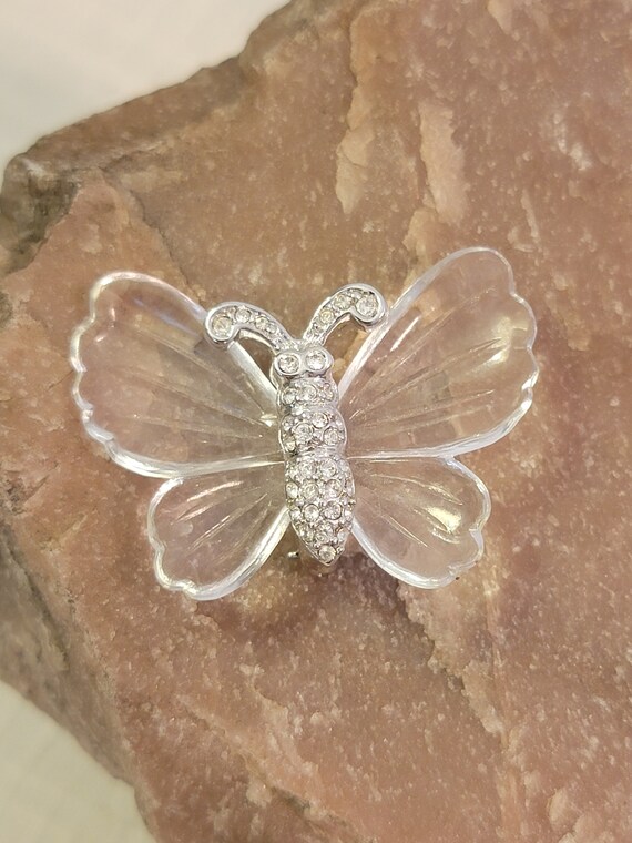 Rhinestone and Lucite Butterfly Brooch - image 1
