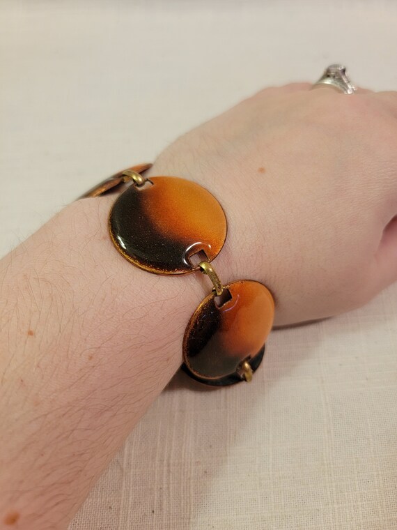 Orange and Brown Enamel Artisan Bracelet - image 2