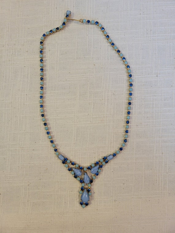 Vintage 2 tone blue rhinestone necklace - image 2
