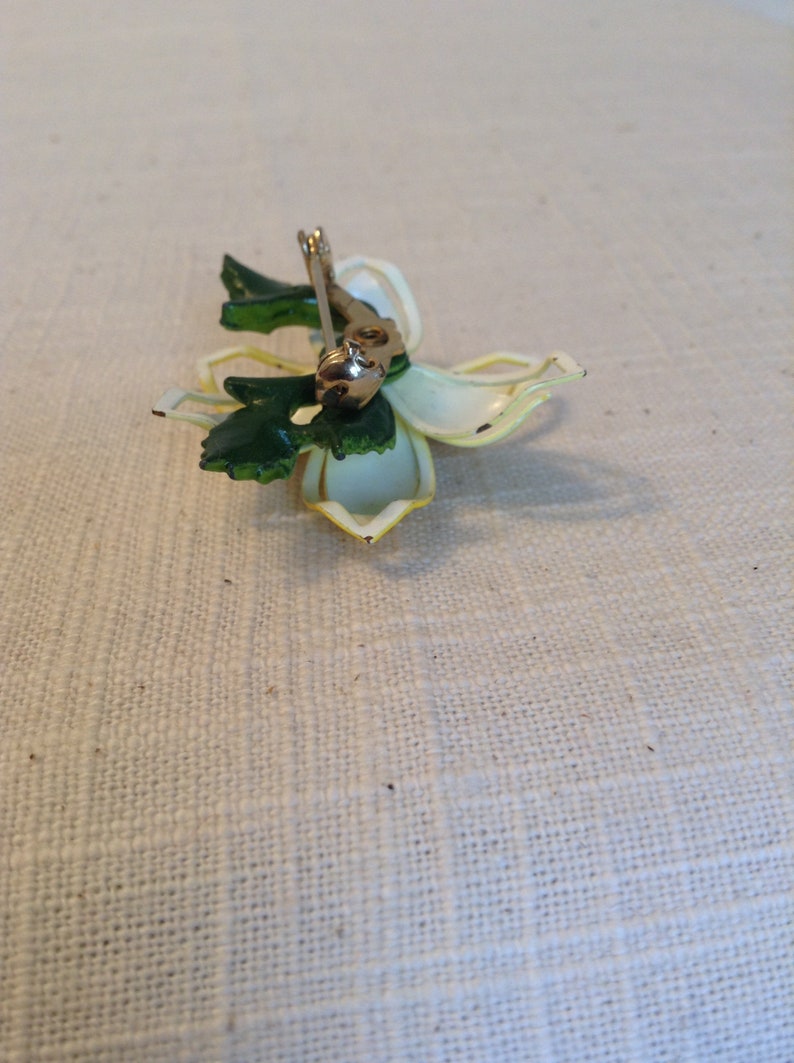 Gift for Her Enamel Jewelry Vintage Yellow Enamel Flower Brooch Pin