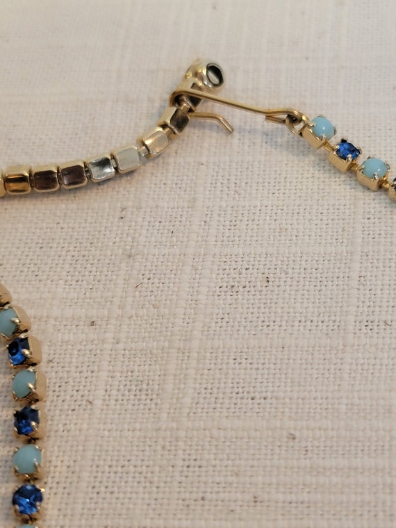 Vintage 2 tone blue rhinestone necklace - image 5
