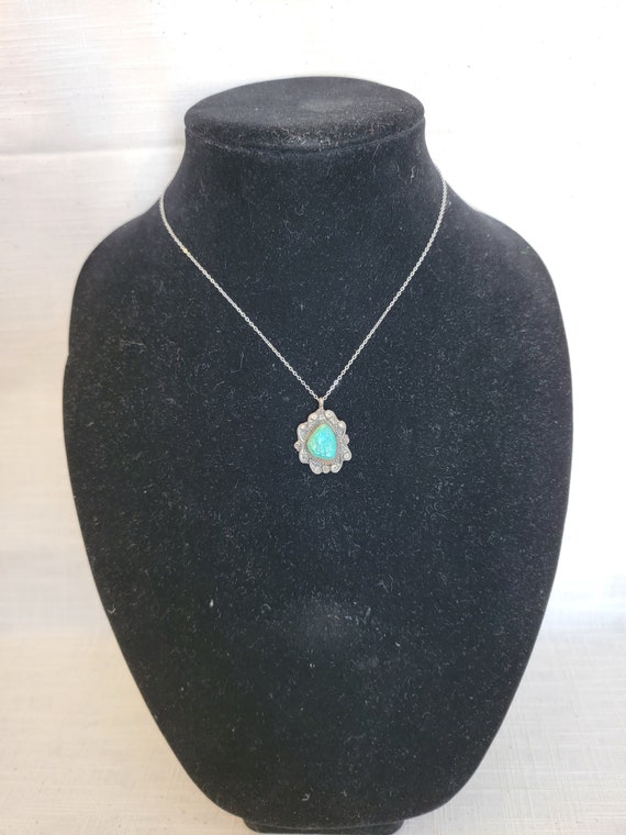 Unmarked Sterling Silver Turquoise Pendant