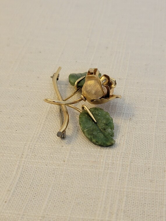 Krementz Gold Filled Rose Brooch with Green Stone… - image 3