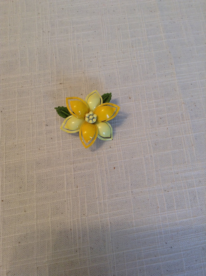 Gift for Her Enamel Jewelry Vintage Yellow Enamel Flower Brooch Pin