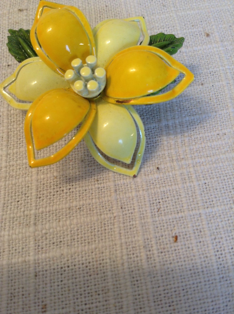 Gift for Her Enamel Jewelry Vintage Yellow Enamel Flower Brooch Pin
