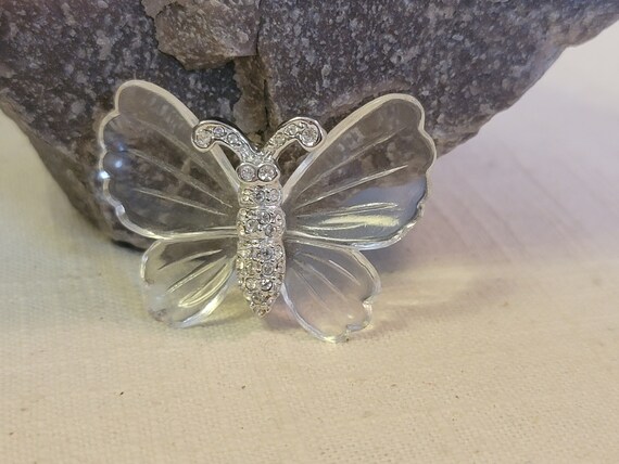 Rhinestone and Lucite Butterfly Brooch - image 3