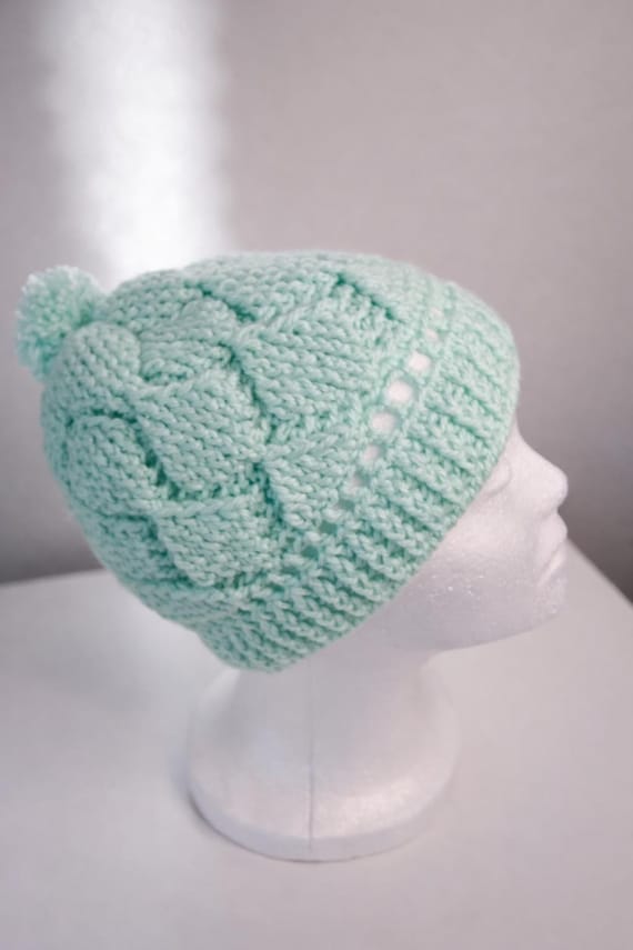 Mint Green Crochet Beanie – Handmade Stretchy Knit Hat, 16–20 Inch