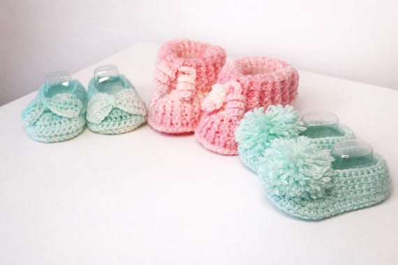 Crochet Baby Booties Set – Handmade 3-6 Months, Pink & Mint