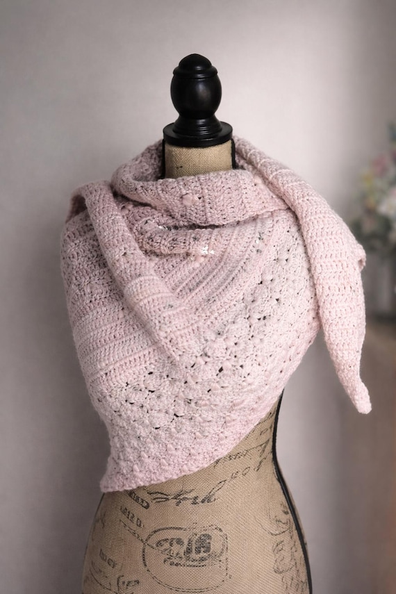 Handmade Pink Crochet Shawl, Lightweight Bridal Wrap