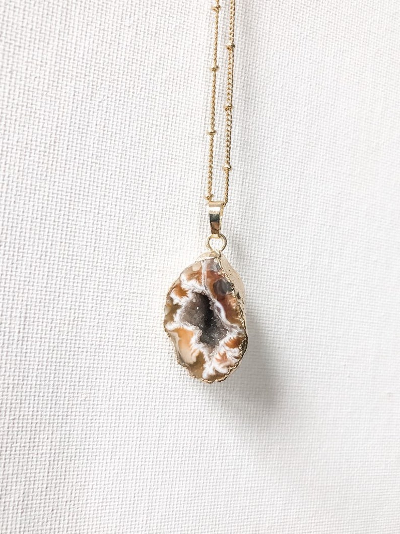 White or Brown Geode Stone Necklaces
