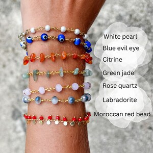Gold Stacking Bracelets with Gemstones and Beads - Rosary Chain Bracelets